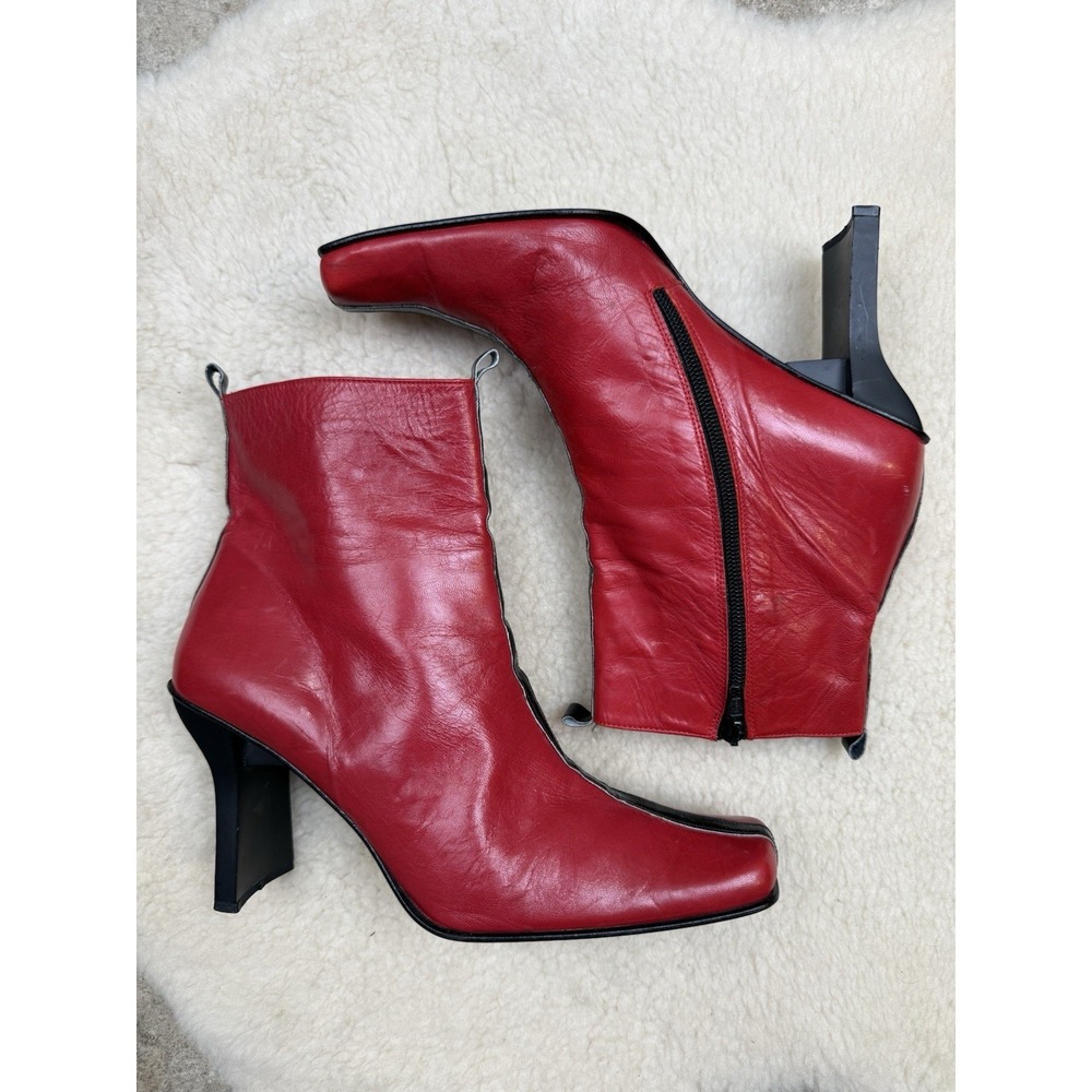 Vintage Y2K Coup D'etat Red Leather Ankle Boots Square Toe Spice Girls Womens 9B